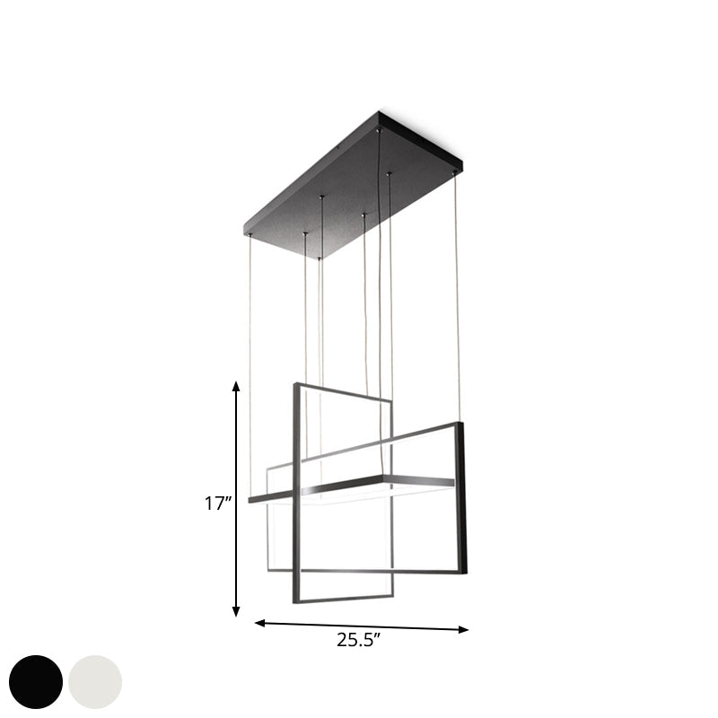 Modern Led Chandelier: Metal Rectangle Frames Black/White Suspension Warm/White Light
