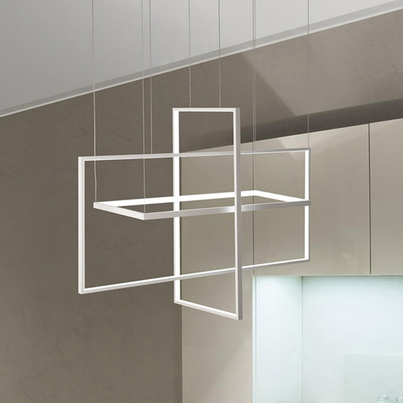 Modern Metal Led Chandelier: Rectangle Frames Black/White Finish Warm/White Light White /