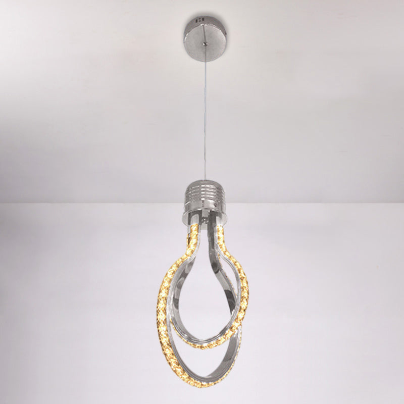 Modern Led Chrome Pendant Lamp With Bulb-Like Frame For Warm/White Suspended Lighting / Warm