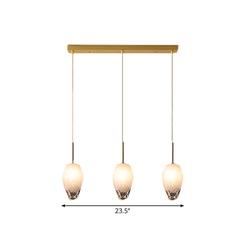 Gold Cut Crystal Pendant Light W/ Ice Staircase Design - 3 Heads Minimalist Down Lighting