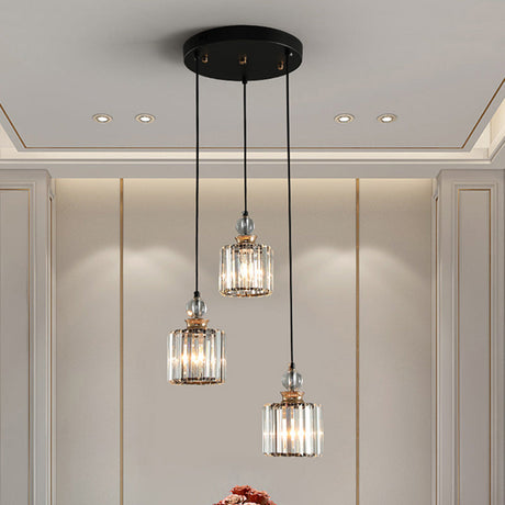 Modern Black Cylinder Pendant Ceiling Lamp Kit With Crystal Prisms Shade 3 /