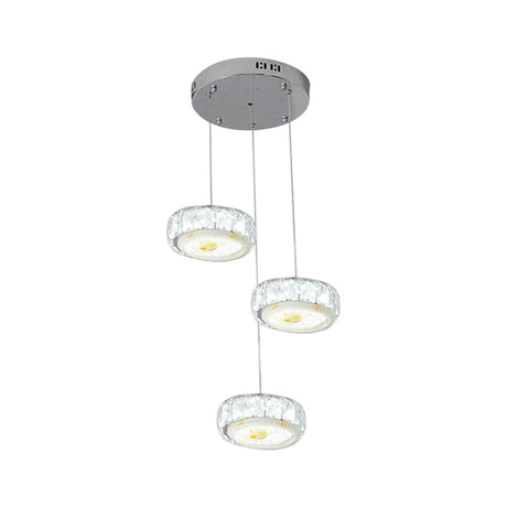 Modern Led Crystal Hanging Lamp Kit With Chrome Finish Faceted Circle And Jade Flower Design -