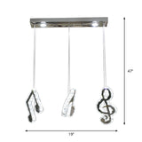Minimalist Cut Crystal Led Pendant Light With Musical Note Suspension - Stainless Steel Lamp