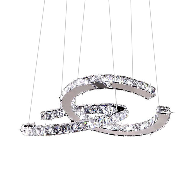 Modern Led Crystal Pendant Lamp With Warm/White Light And Stainless-Steel C-Shape Design