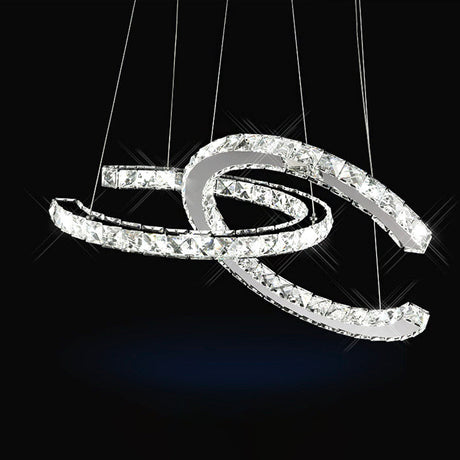 Simplicity Led Hanging Ceiling Lamp - Stainless-Steel C-Shape Multi Pendant With Crystal Shade