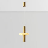 Gold Aluminum Pendant Led Hanging Light With Marble Ring Deco - Modern Tubular Drop For Dining Room