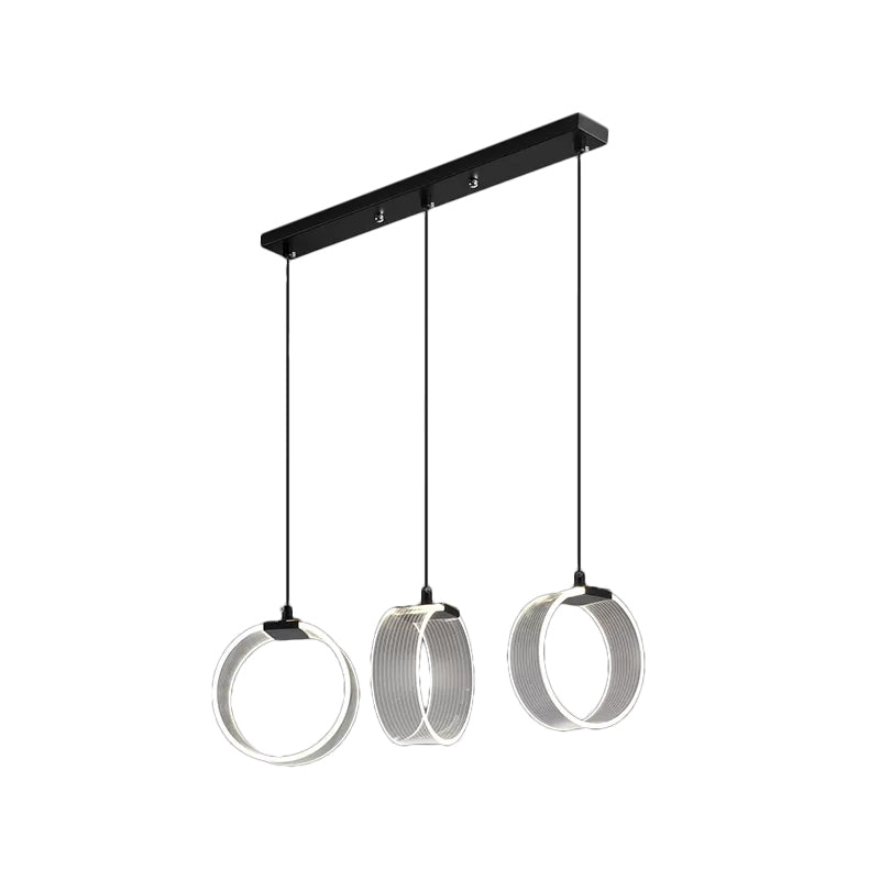 Retro Style Acrylic Circle Pendant Light With 3 Black Multi Bulbs And Linear Canopy
