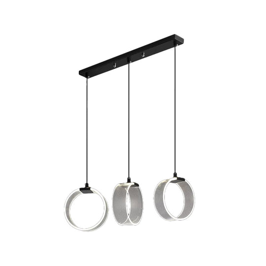 Retro Style Acrylic Circle Pendant Light With 3 Black Multi Bulbs And Linear Canopy