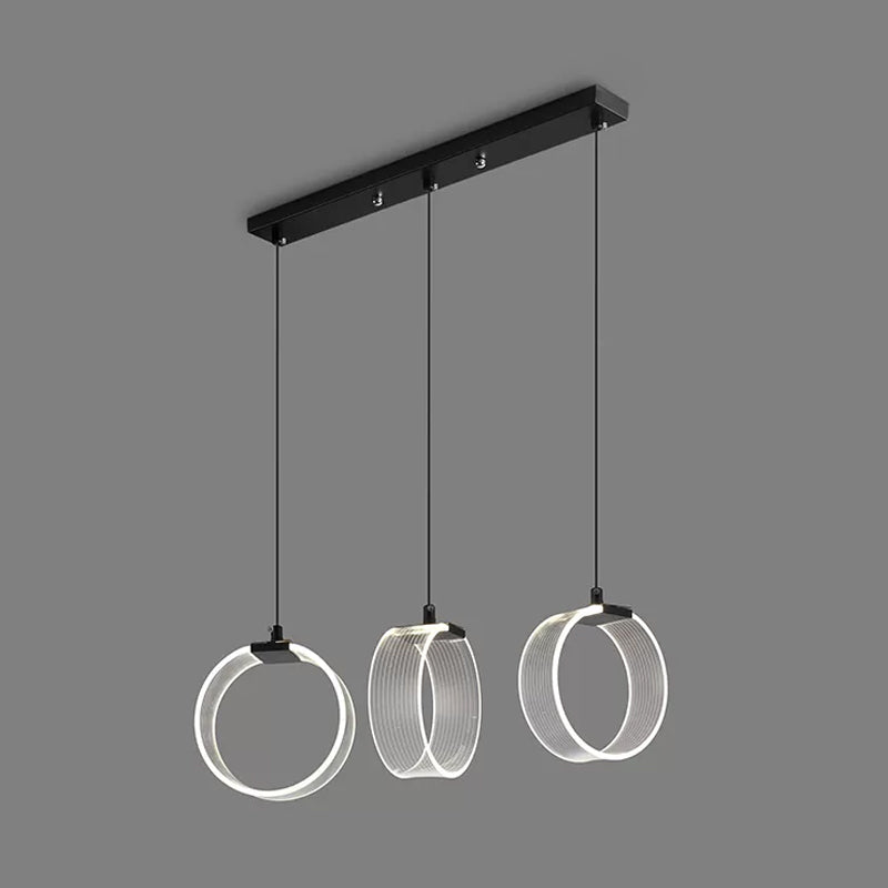 Retro Style Acrylic Circle Pendant Light With 3 Black Multi Bulbs And Linear Canopy