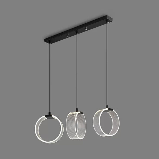 Retro Style Acrylic Circle Pendant Light With 3 Black Multi Bulbs And Linear Canopy