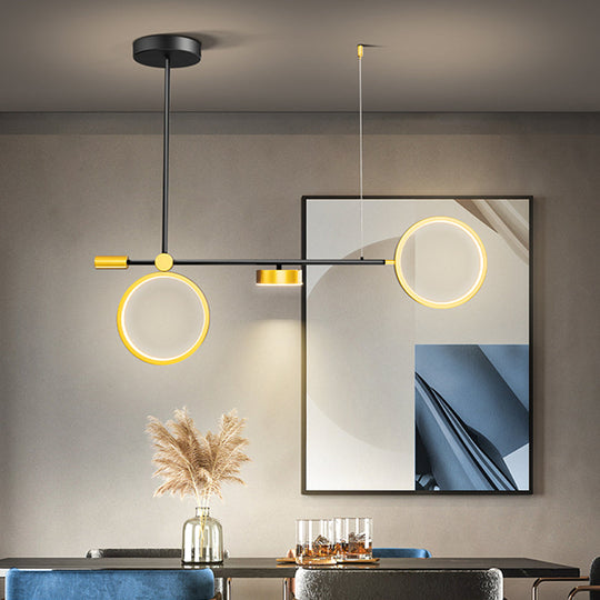 Modern Black-Gold Led Pendant Light For Island Metal Round Shape - Warm/White Illumination / White