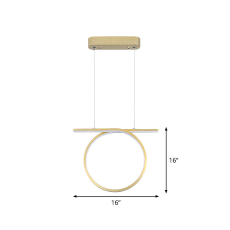 Sleek Gold Round Hanging Lamp Kit - Simplicity Led Metal Suspended Fixture Warm/White Light