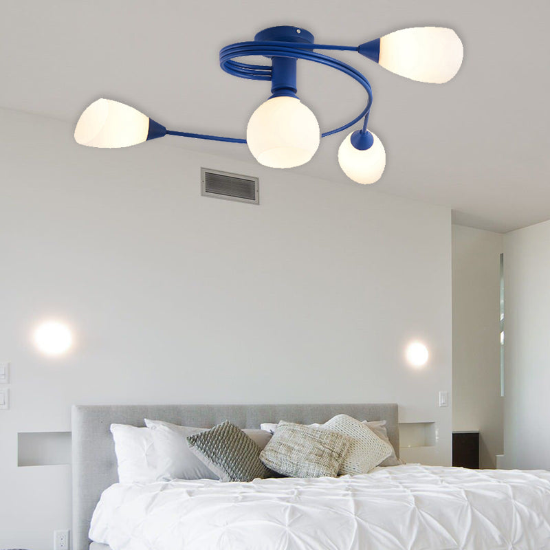 Twisted Arm Metallic Ceiling Lamp For Kids’ Bedroom And Kindergarten - Modern Semi Flush Light