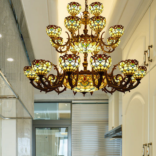Extra Large Baroque Style 26/13-Light Chandelier With Art Glass Pendants In Brown For Living Room 26
