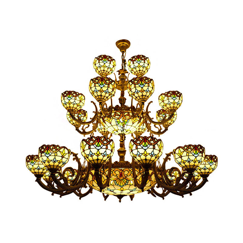 Extra Large Baroque Style 26/13-Light Chandelier With Art Glass Pendants In Brown For Living Room