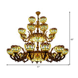 Extra Large Baroque Style 26/13-Light Chandelier With Art Glass Pendants In Brown For Living Room