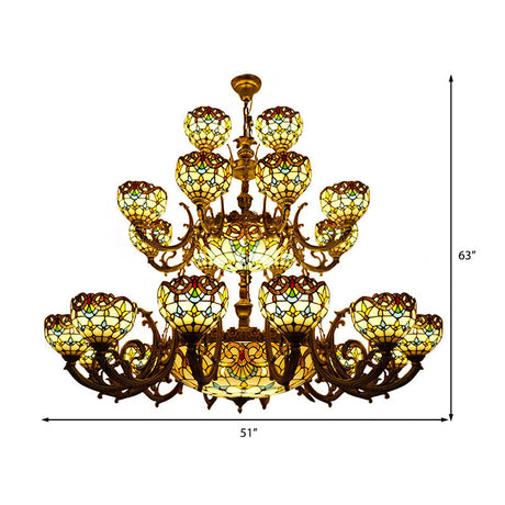 Extra Large Baroque Style 26/13-Light Chandelier With Art Glass Pendants In Brown For Living Room