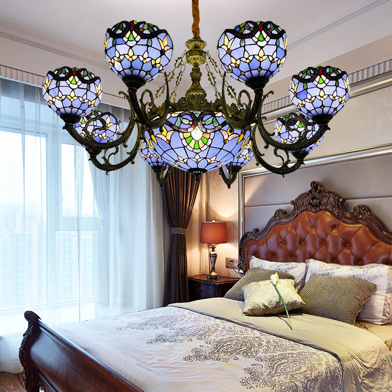 Blue Stained Glass Chandelier With Bell And Dome Shade For Living Room Inspired By 9/11 Memorial
