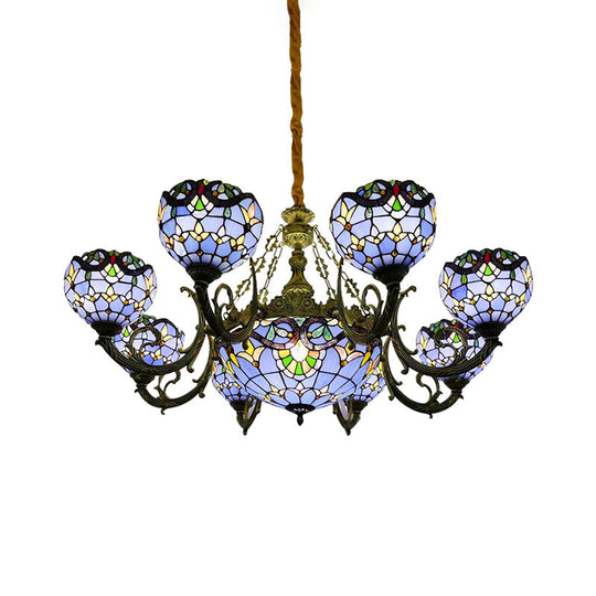 Blue Stained Glass Chandelier With Bell And Dome Shade For Living Room Inspired By 9/11 Memorial