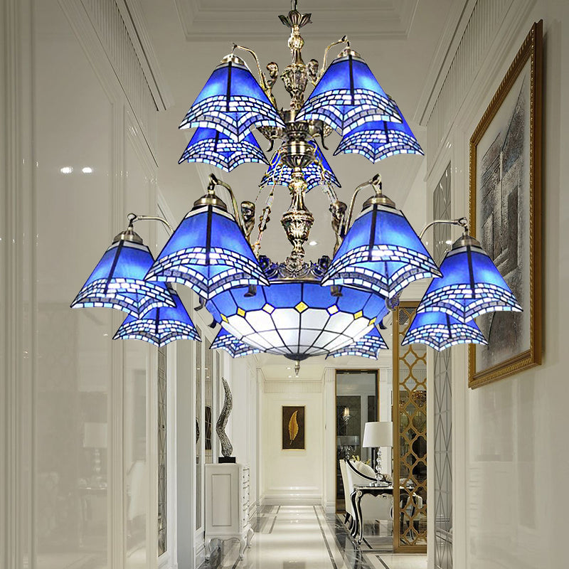 Mermaid Deco Blue Stained Glass Chandelier Light For Bedroom 14 /