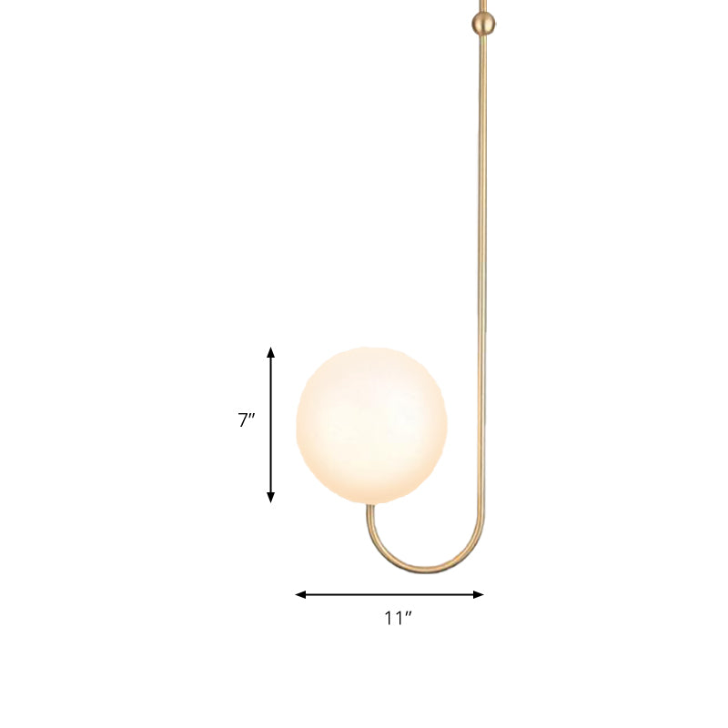 Contemporary Gold Suspension Pendant Lamp With White Glass Ball Shade - Ideal For Bedroom