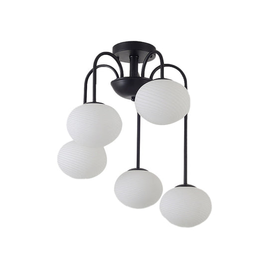 Modernist 5-Light Ceiling Mounted Semi Flush Mount With Frosted Glass Shade In Black/White Finish
