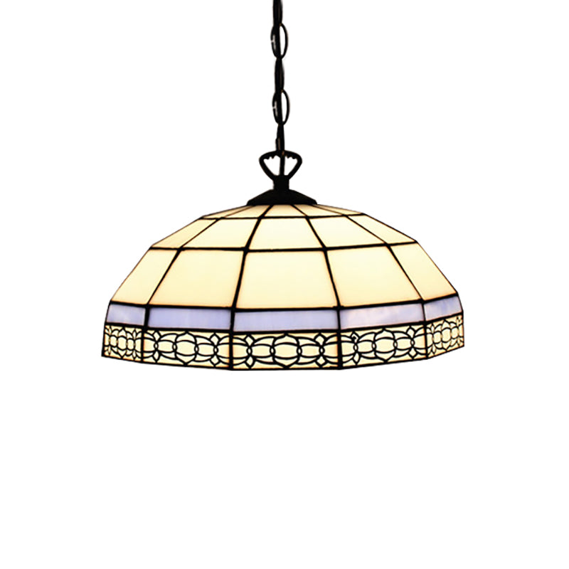 Blue/Green Tiffany Hand Cut Glass Pendant Light - Elegant Drop Bowl Suspension For Living Room