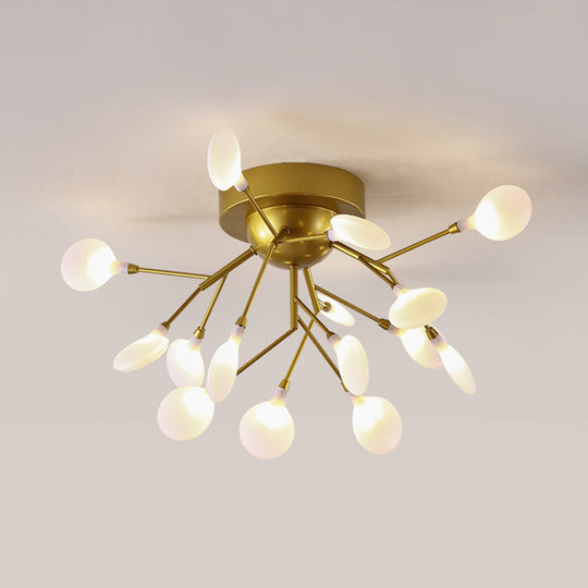 Modern Gold Multi - Head Semi Flush Ceiling Light For Hotels - Creative Plant - Shaped Metal Fixture