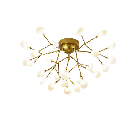 Modern Gold Multi - Head Semi Flush Ceiling Light For Hotels - Creative Plant - Shaped Metal Fixture