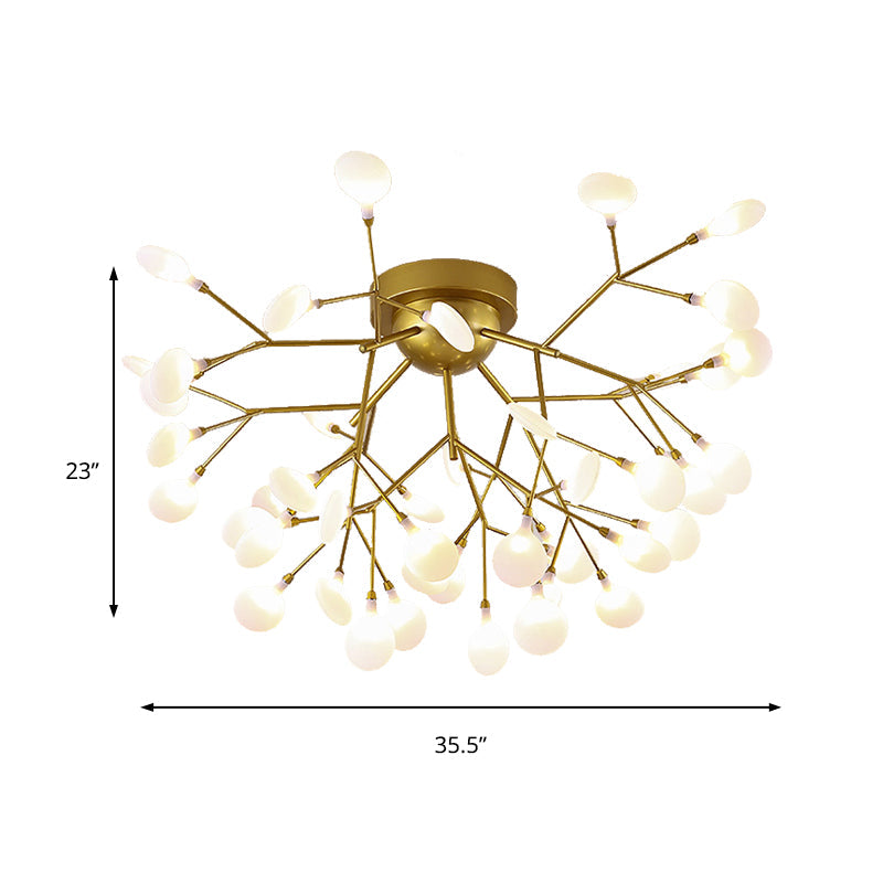 Modern Gold Multi - Head Semi Flush Ceiling Light For Hotels - Creative Plant - Shaped Metal Fixture
