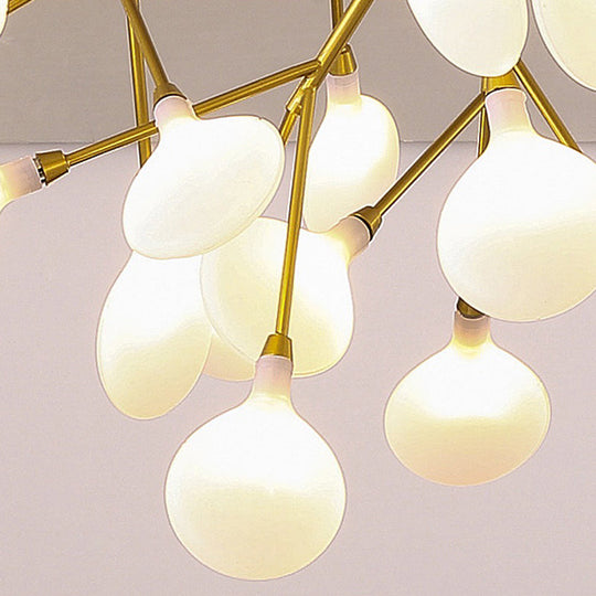 Modern Gold Multi - Head Semi Flush Ceiling Light For Hotels - Creative Plant - Shaped Metal Fixture