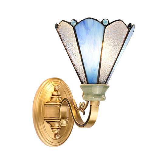 Blue Glass Tiffany Style Wall Lamp - Gold Finish Ideal For Corridor Lighting