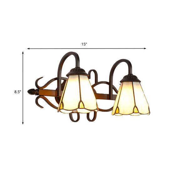 Tiffany Stained Glass Cone Sconce Lamp - Retro Wall Lighting For Living Room In Beige/Blue