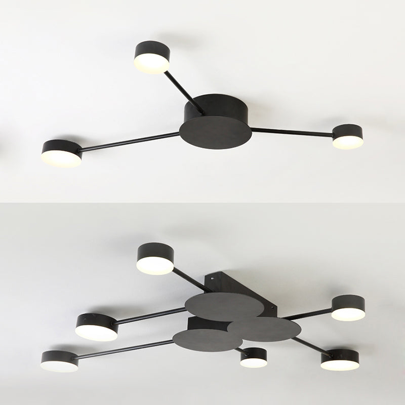 Modern Black Semi Flush Ceiling Light For Child’s Bedroom With Drum Shade