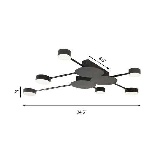 Modern Black Semi Flush Ceiling Light For Child’s Bedroom With Drum Shade