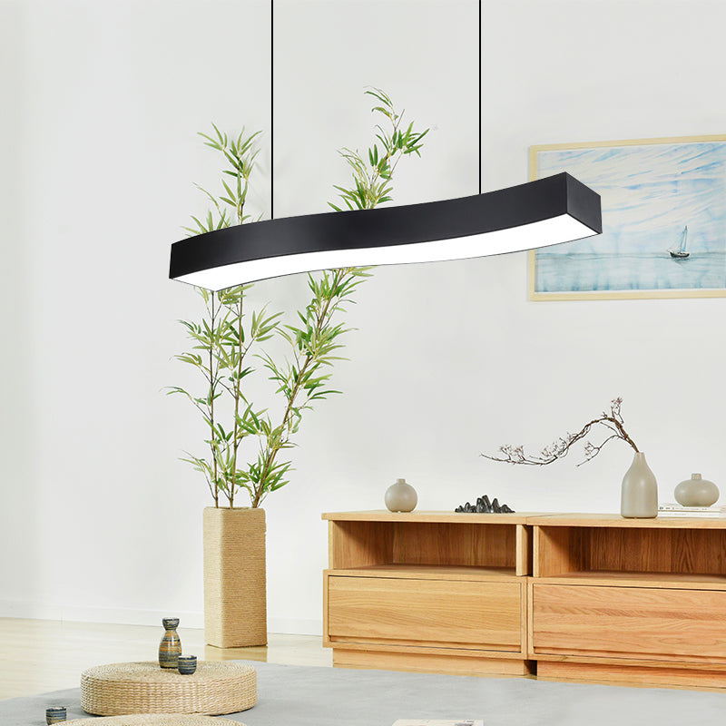Modern Led Black Metal Pendant Lamp With Recessed Diffuser - Wide Wave Design (18/23.5/47)