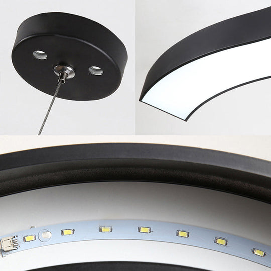 Modern Led Black Metal Pendant Lamp With Recessed Diffuser - Wide Wave Design (18/23.5/47)