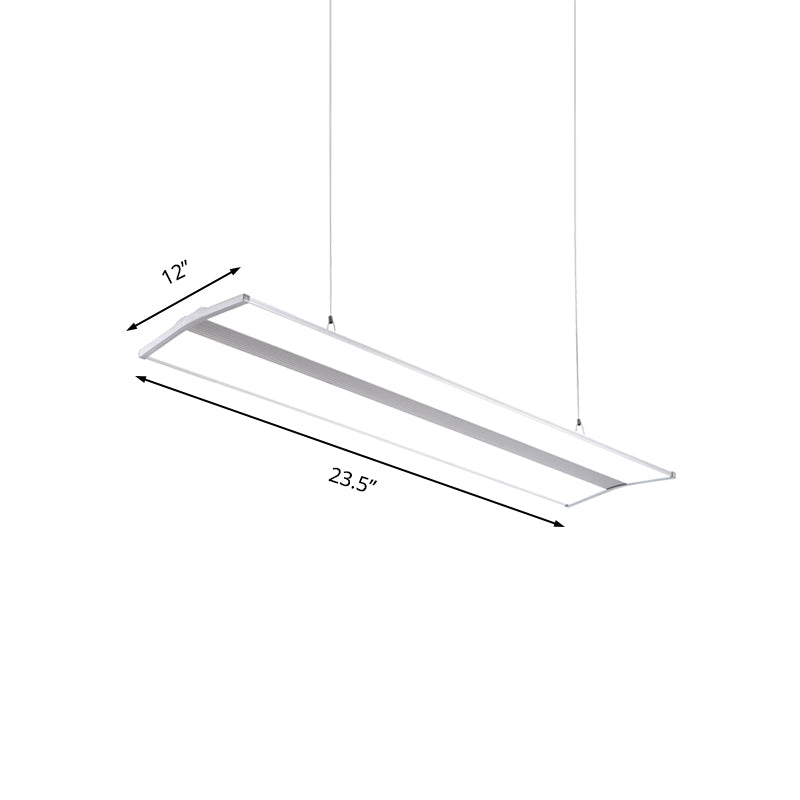 Modern Metal Led Pendant Lighting Silver Rectangular Hanging Ceiling Lamp With White Acrylic