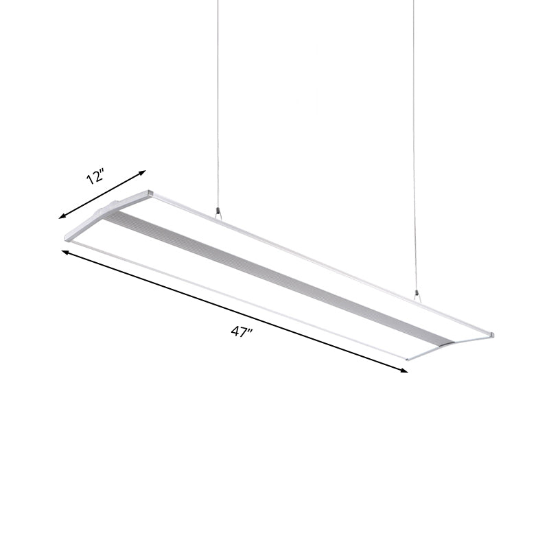Modern Metal Led Pendant Lighting Silver Rectangular Hanging Ceiling Lamp With White Acrylic