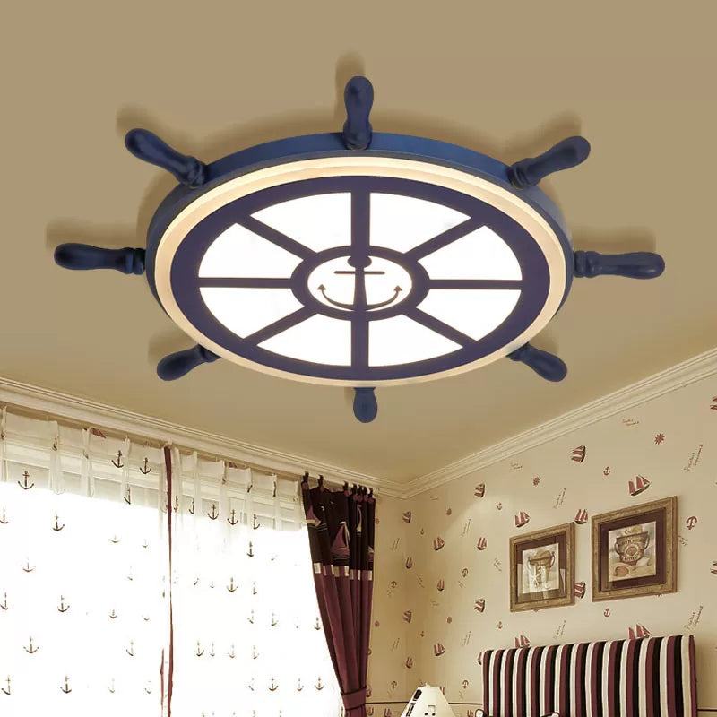Blue Acrylic Flush Mount Nautical Style Ceiling Lamp - Slim Rudder Design For Kids’ Bedrooms
