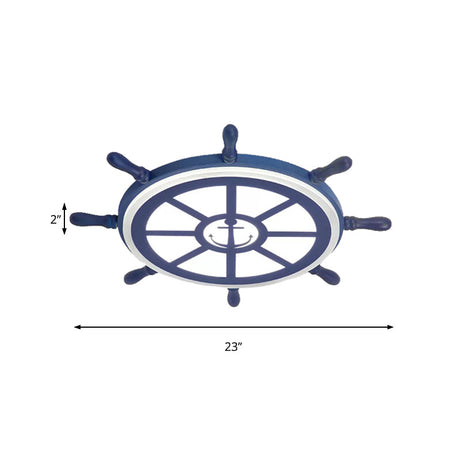 Blue Acrylic Flush Mount Nautical Style Ceiling Lamp - Slim Rudder Design For Kids Bedrooms