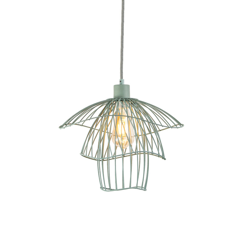 Modern Three-Tier Steel Cage Foyer Pendant Light - Black/White/Green