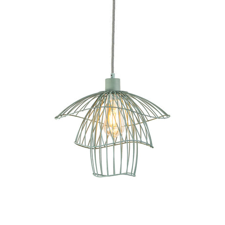 Modern 3-Tier Steel Cage Ceiling Pendant Light In Black/White/Green