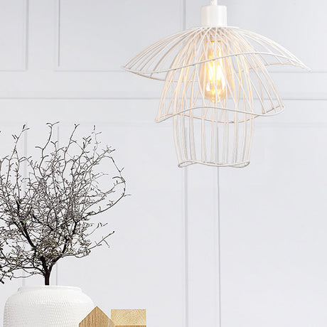 Modern 3-Tier Steel Cage Ceiling Pendant Light In Black/White/Green White