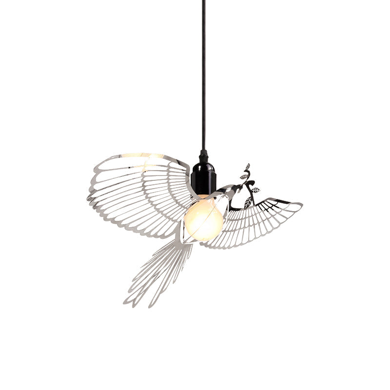 Rustic Flying Bird Shade Pendant Light - Silver Metal Perfect For Bars
