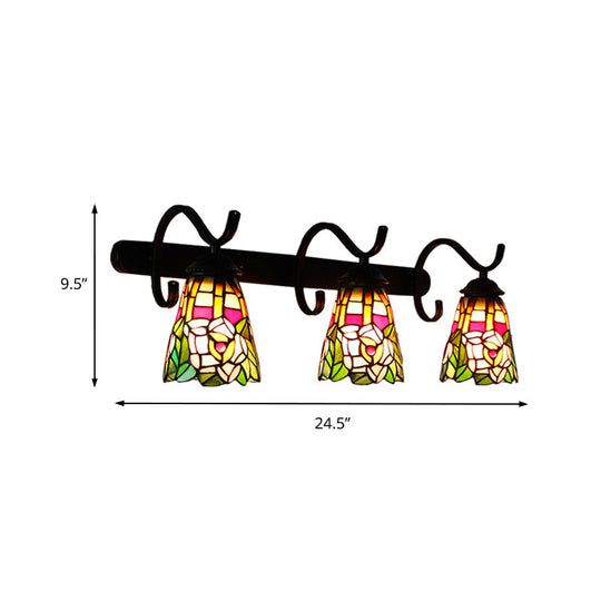 Tiffany Stained Glass Cone Sconce Wall Light With Peacock And Flower Design