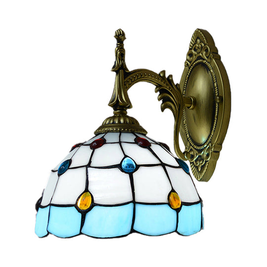Stained Glass Dome Wall Light Fixture - Colorful Bead Tiffany Sconce Lamp
