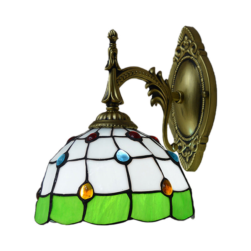 Stained Glass Dome Wall Light Fixture - Colorful Bead Tiffany Sconce Lamp