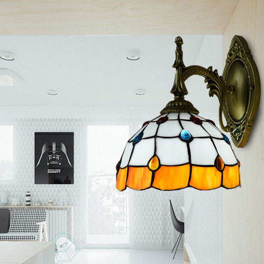 Stained Glass Dome Wall Light Fixture - Colorful Bead Tiffany Sconce Lamp