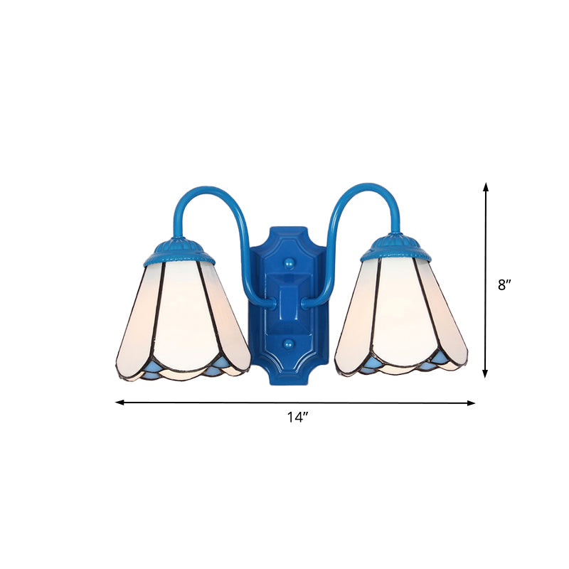 Tiffany White Glass Cone Wall Light Fixture - Blue Sconce Lighting For Living Room